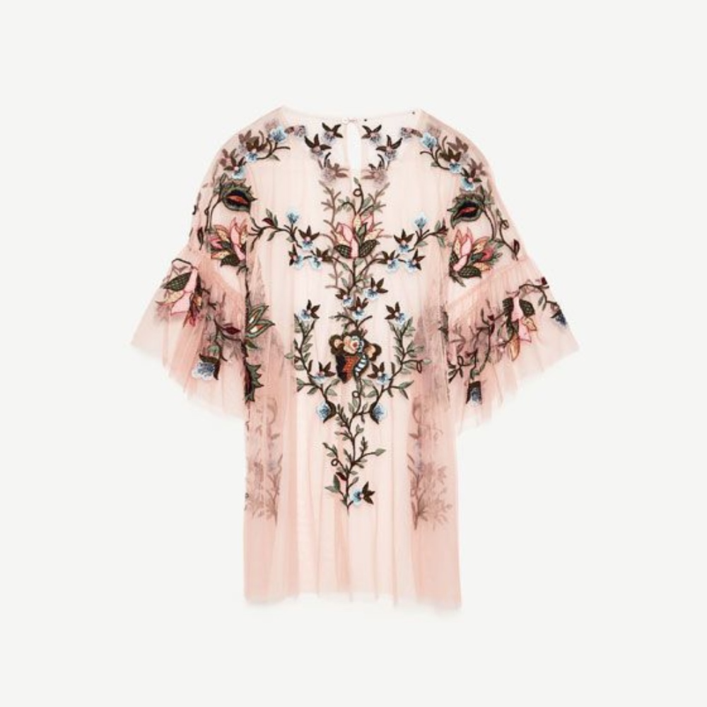 Zara Sheer Embroidered Blouse